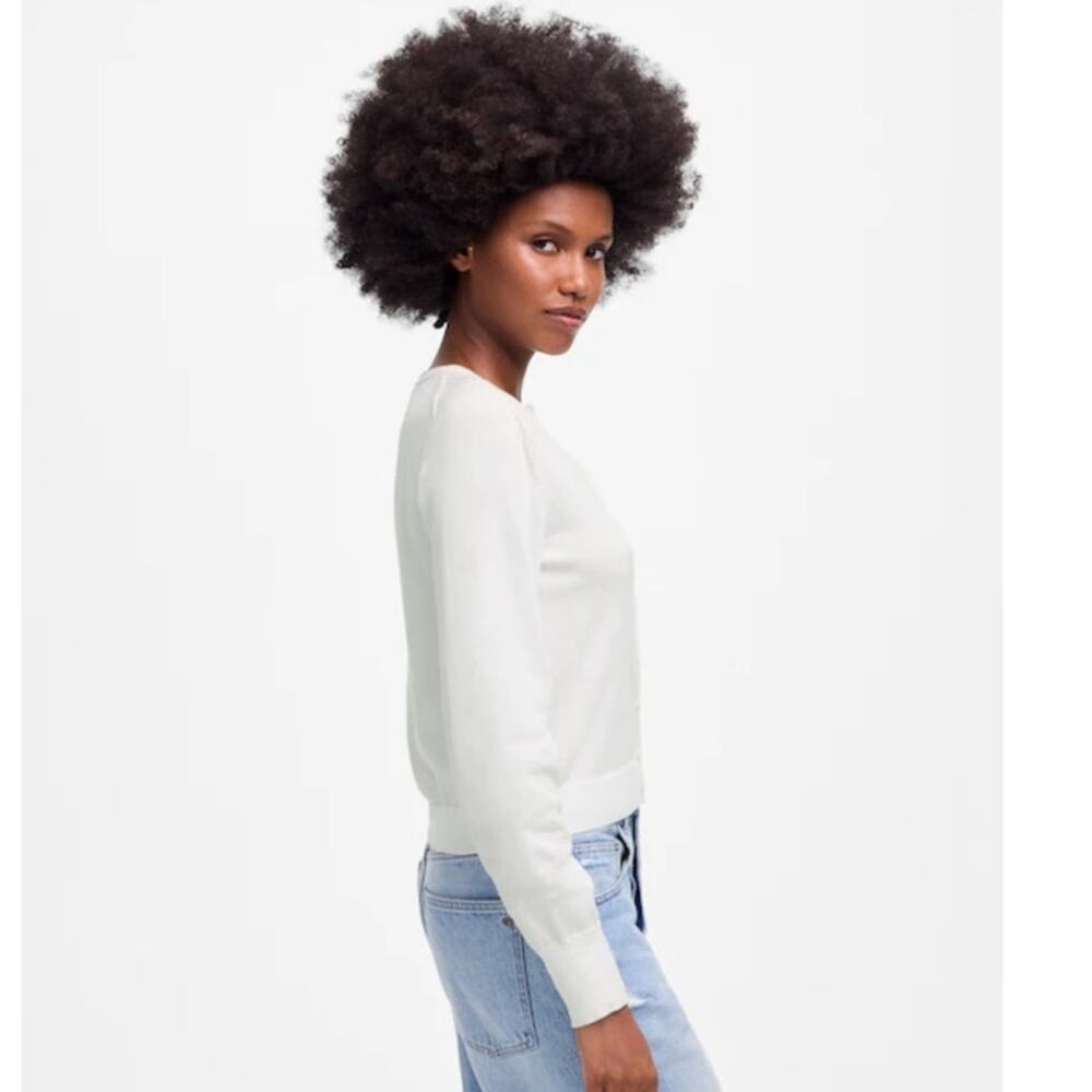 NWT Madewell Crewneck Cardigan in 100% Cotton White M - Picture 4 of 12